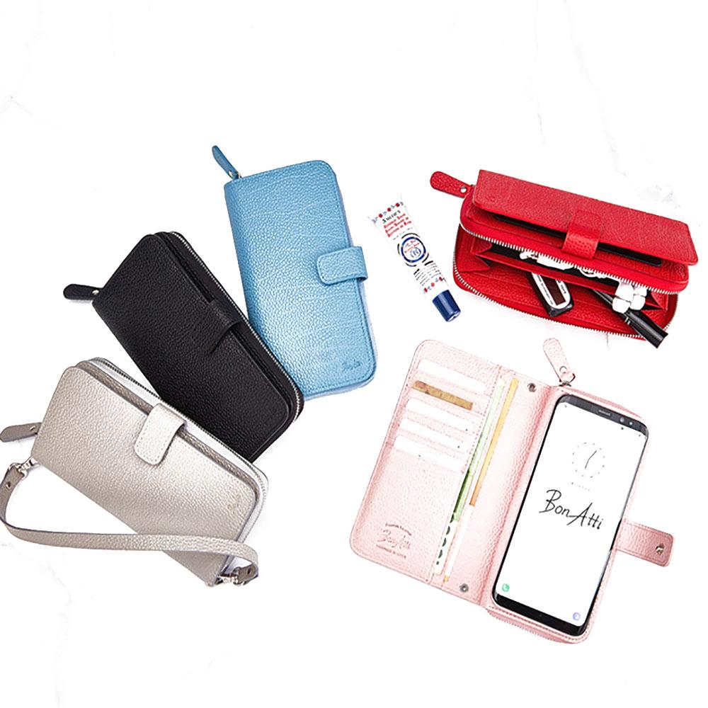 natural cowhide long wallet zipper mobile phone case Etof Grey